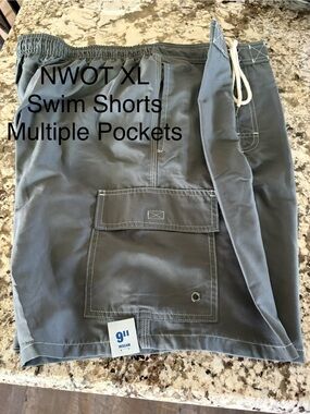 Men's XL Swim Shorts in Slate Gray - Multiple Pockets